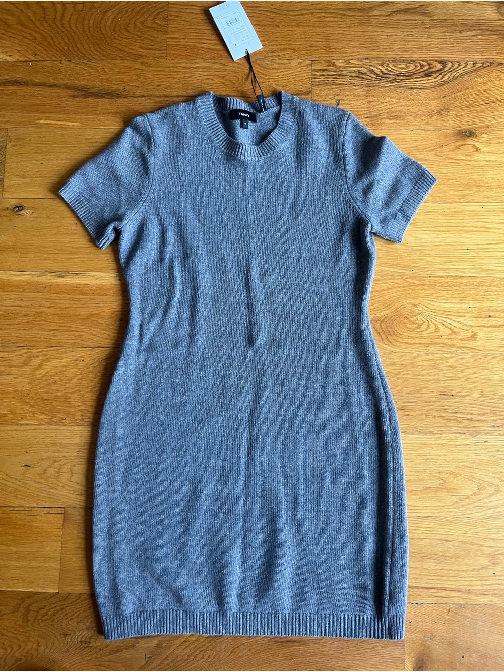 Theory Short-Sleeve Wool Knit Dress in Heather Gray